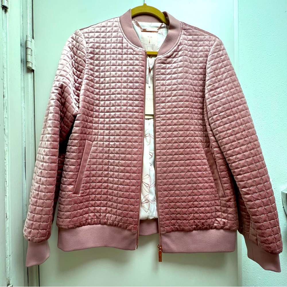 NWT Size 8 Ted Baker London Pink Velvet Bomber Jacket